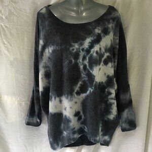 Shirt Sz L Top Soft Fleece Sweatshirt Eclipse Gray White Tie Dye Bat Wing 8014T